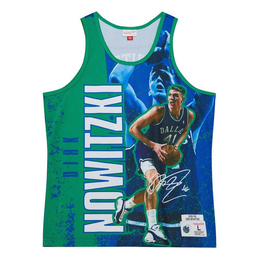 Dirk Nowitzki Dallas Mavericks Hardwood Classics Player Burst Tank Top sale - Blue | Mitchell & Ness online