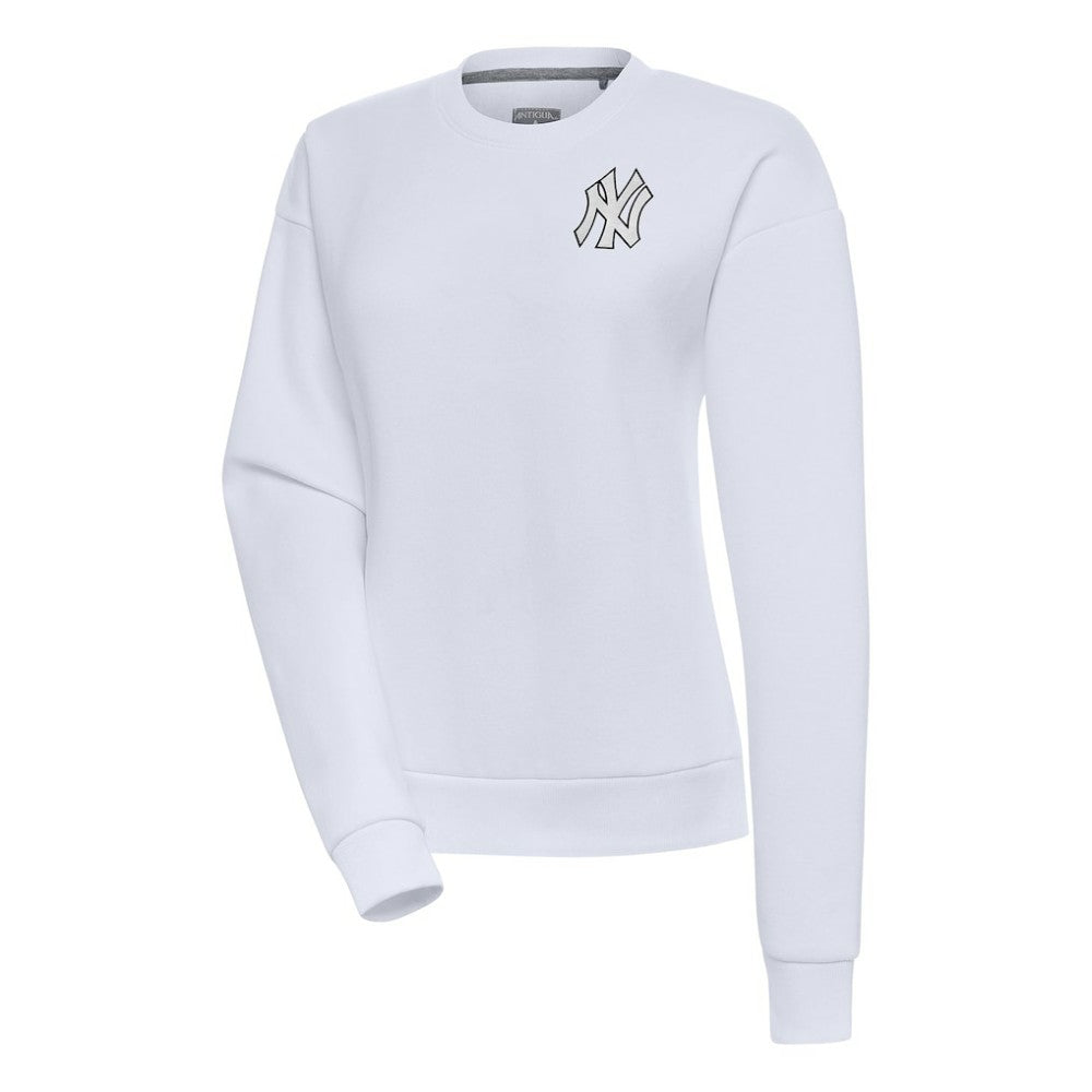 New York Yankees Antigua Women's Brushed Metallic Victory Pullover Sweatshirt - White