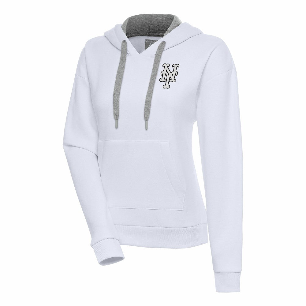New York Mets Antigua Women's Brushed Metallic Victory Pullover Hoodie - White