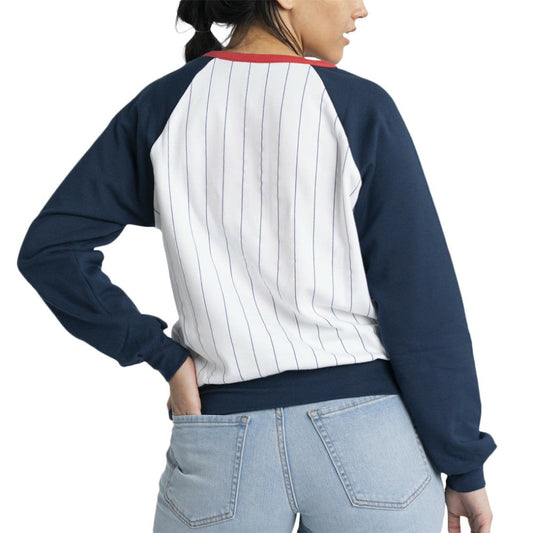 Atlanta Braves Lusso Women's Mack Fleece V-Neck Pullover Top - White/Navy