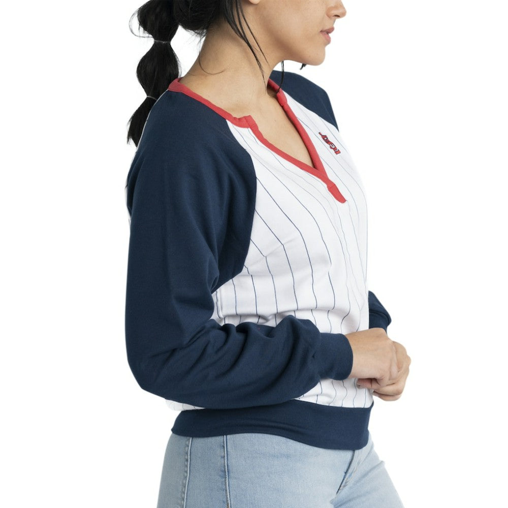 St. Louis Cardinals Lusso Women's Mack Fleece V-Neck Pullover Top - White/Navy