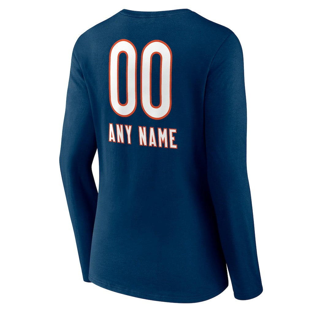 Chicago Bears Women's Personalized Name & Number Team Wordmark Long Sleeve V-Neck T-Shirt - Navy on sale