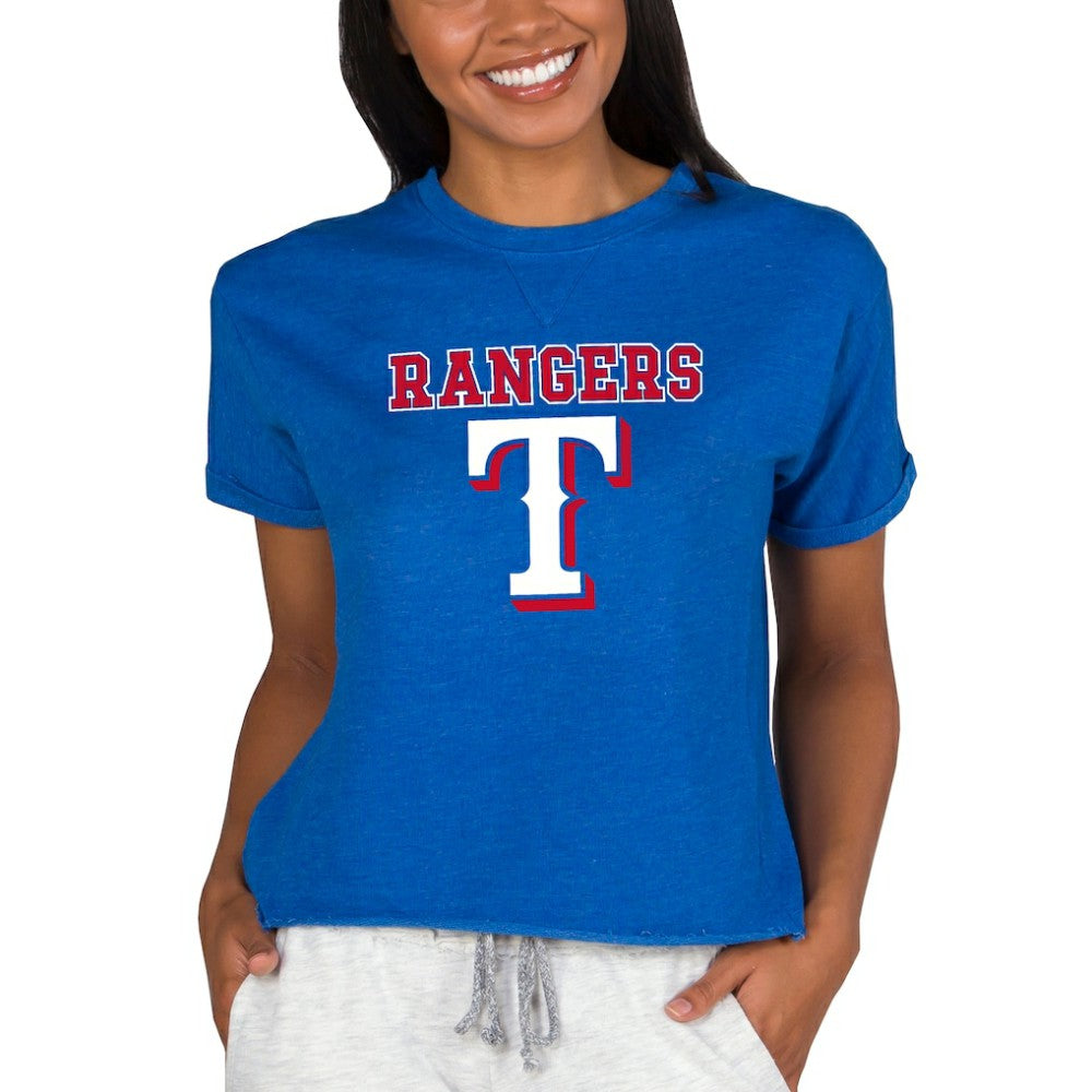 Texas Rangers Concepts Sport Women's Tri-Blend Mainstream Terry Short Sleeve Sweatshirt Top - Royal
