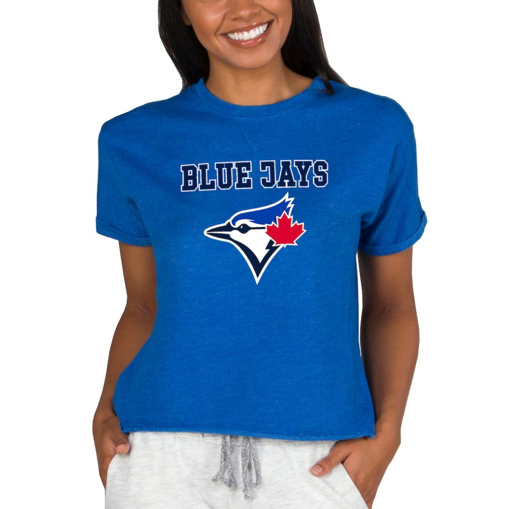 Toronto Blue Jays Concepts Sport Women's Tri-Blend Mainstream Terry Short Sleeve Sweatshirt Top - Royal