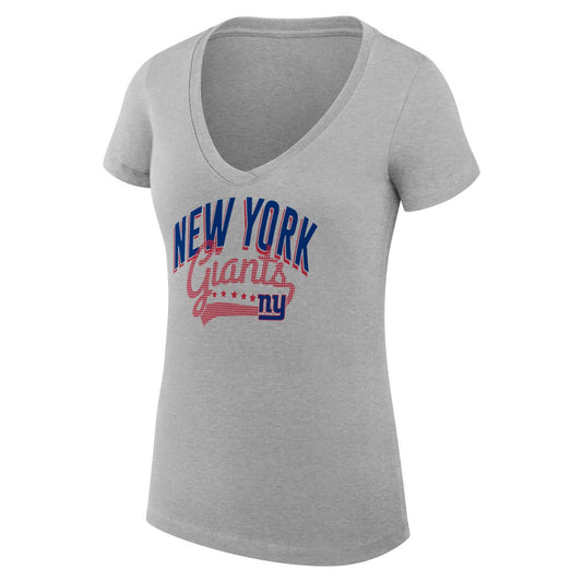 New York Giants G-III 4Her by Carl Banks Women's Super-Slim Fit Lightweight Filigree Logo Lightweight V-Neck T-Shirt – Heather Gray sale