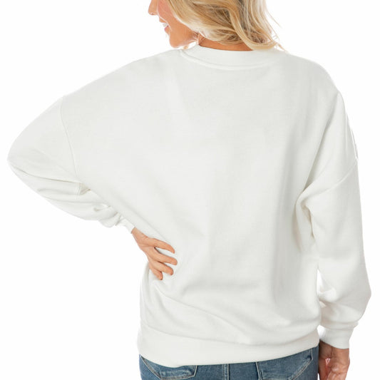 Tampa Bay Buccaneers Gameday Couture Women's Oversized Yard Line Tri-Blend Pullover Sweatshirt - White for sale