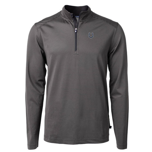 Indianapolis Colts Cutter & Buck Virtue Eco Pique Micro Stripe Recycled Quarter-Zip Pullover Top - Black/Gray outlet