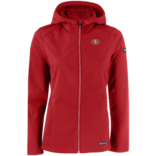 San Francisco 49ers Cutter & Buck Women's Evoke Eco Softshell Recycled Full-Zip Hooded Jacket - Scarlet online
