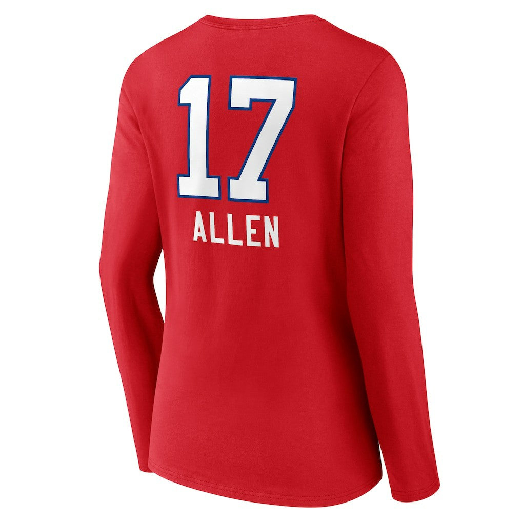 Josh Allen Buffalo Bills Women's Team Wordmark Player Name & Number Long Sleeve V-Neck T-Shirt - Red sale