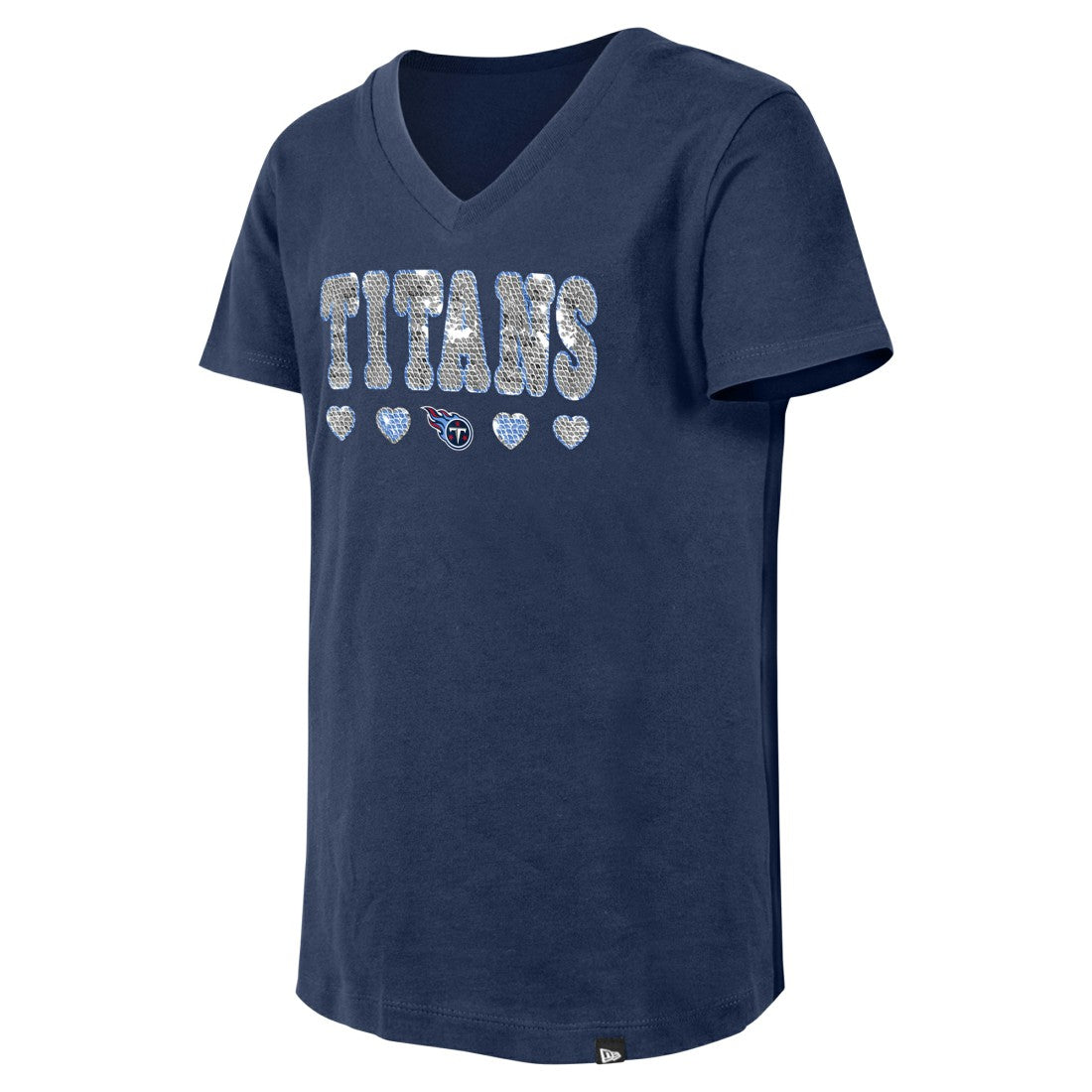 Tennessee Titans New Era Girls Youth Flip Sequin V-Neck T-Shirt - Navy online