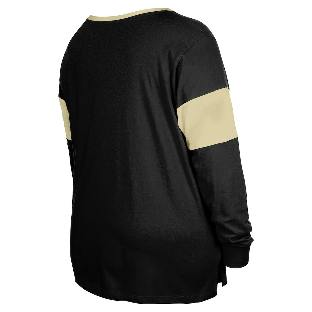 New Orleans Saints New Era Women's Plus Size Lace-Up Notch Neck Long Sleeve T-Shirt - Black discount