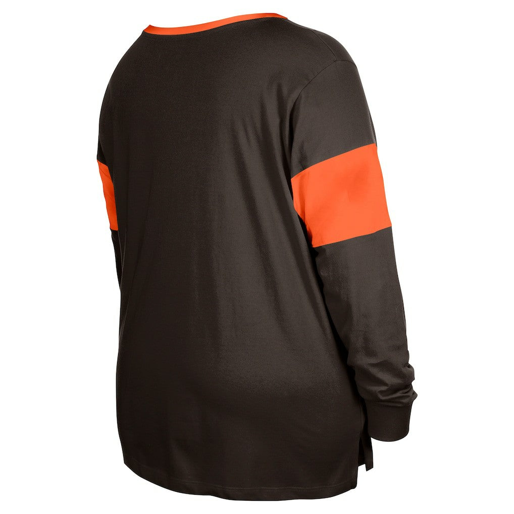 Cleveland Browns New Era Women's Plus Size Lace-Up Notch Neck Long Sleeve T-Shirt - Brown for sale