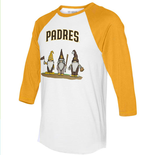 San Diego Padres Tiny Turnip Unisex Gnomes 3/4-Sleeve Raglan T-Shirt - White/Gold