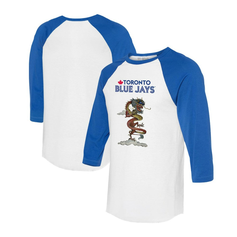 Toronto Blue Jays Tiny Turnip Unisex 2024 Year of the Dragon 3/4-Sleeve Raglan T-Shirt - White/Royal