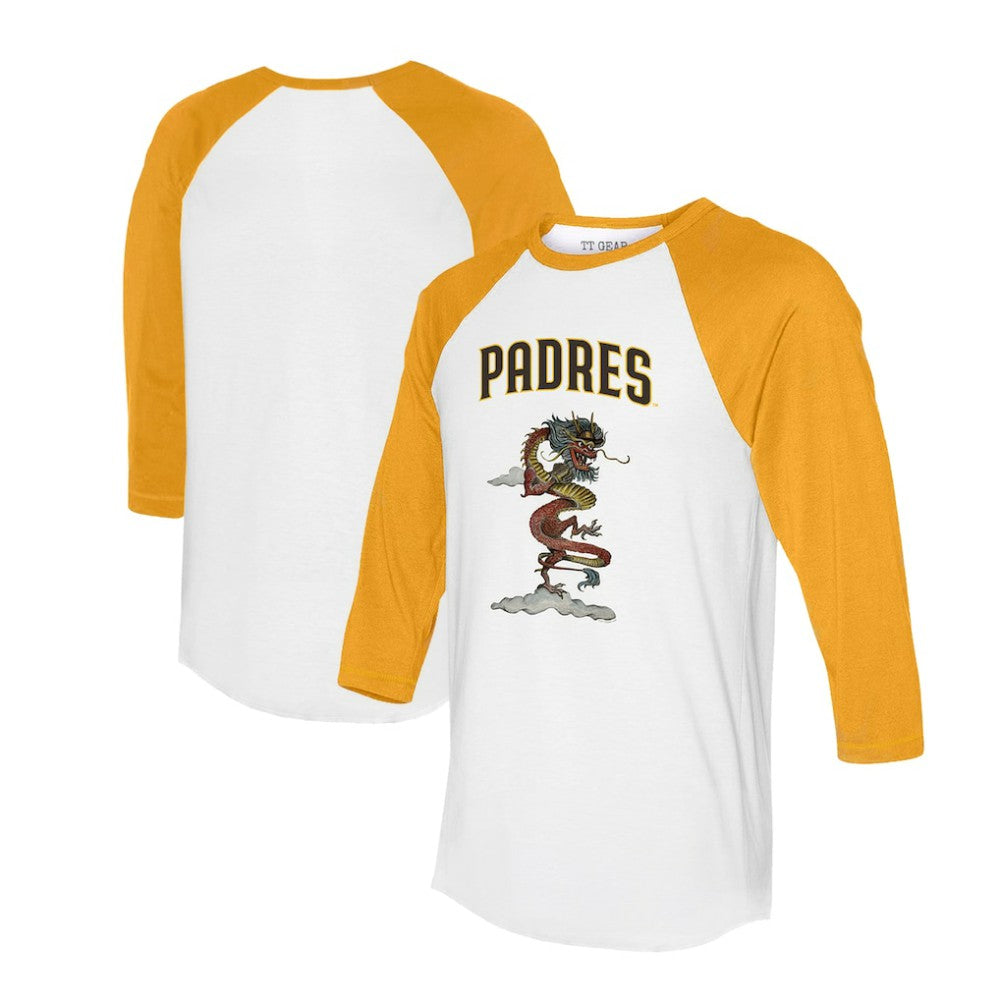 San Diego Padres Tiny Turnip Unisex 2024 Year of the Dragon 3/4-Sleeve Raglan T-Shirt - White/Gold