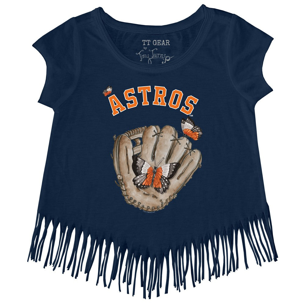 Houston Astros Tiny Turnip Girls Youth Butterfly Glove Fringe T-Shirt - Navy