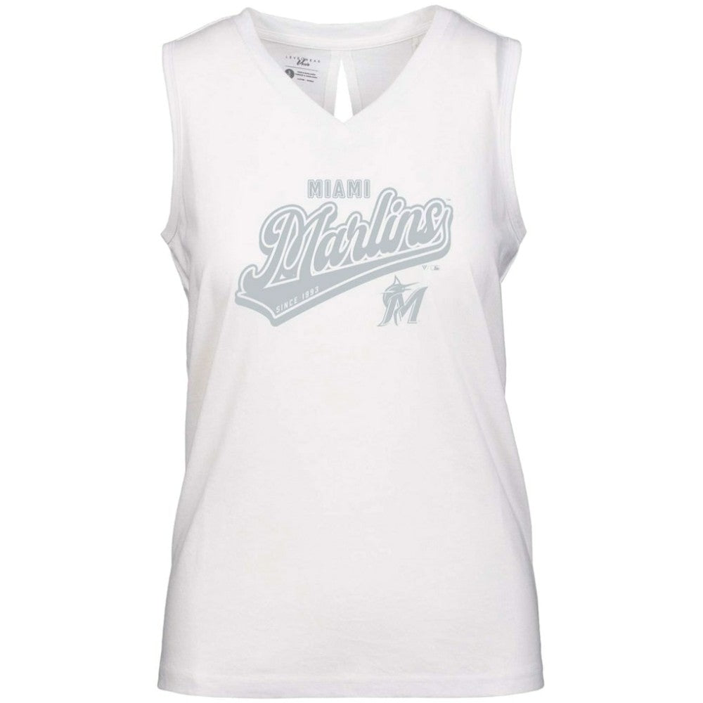 Miami Marlins Levelwear Women's Paisley Sweep V-Neck Tank Top - White