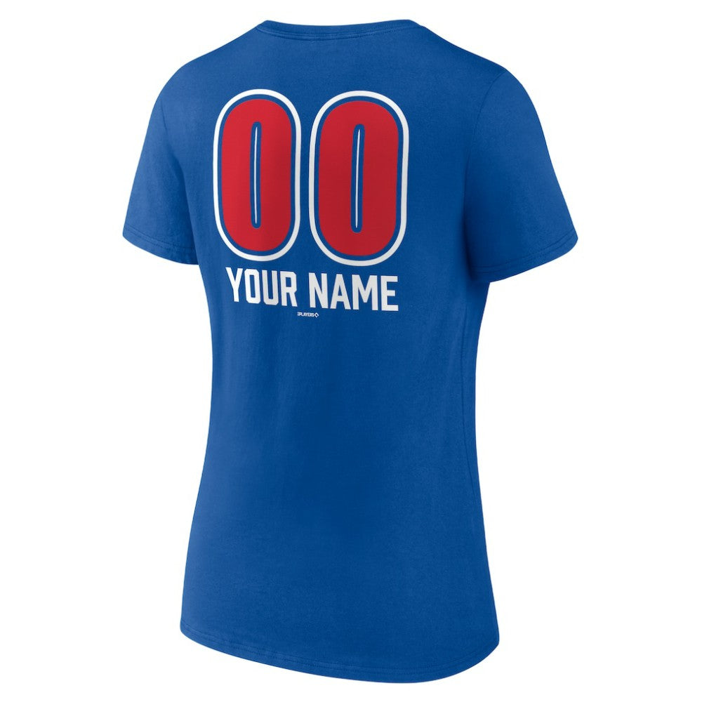 Chicago Cubs Women's Personalized Name & Number Fastball V-Neck T-Shirt - Royal