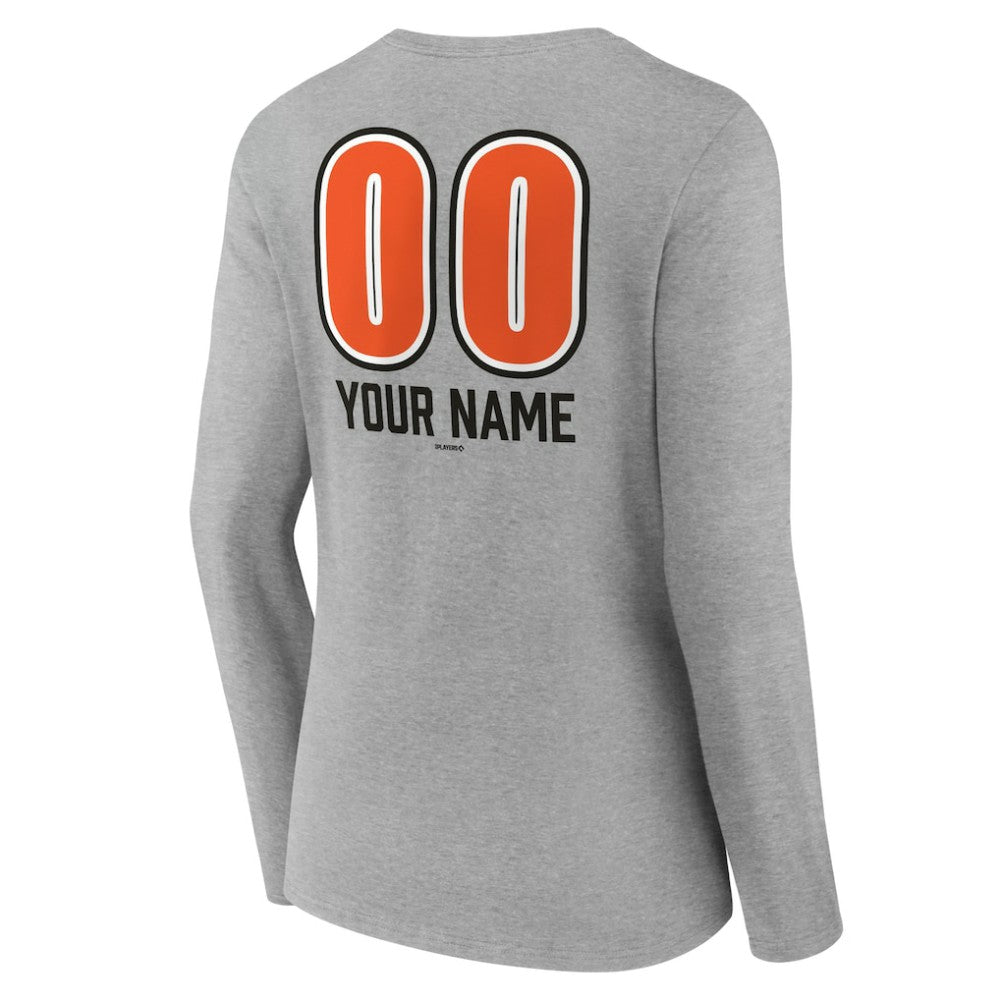 Baltimore Orioles Women's Personalized Name & Number Fastball Long Sleeve V-Neck T-Shirt - Gray