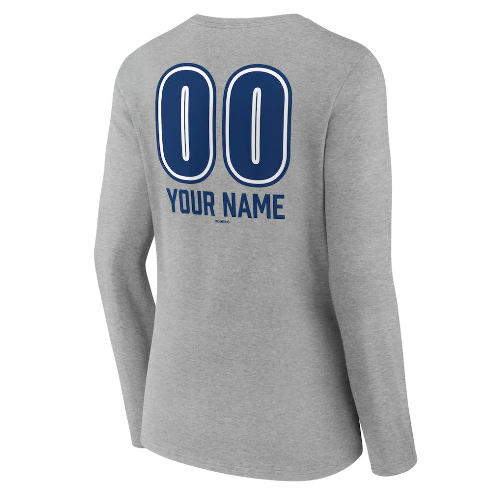 Los Angeles Dodgers Women's Personalized Name & Number Fastball Long Sleeve V-Neck T-Shirt - Gray