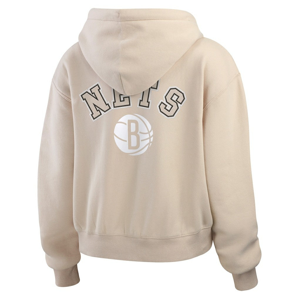 Brooklyn Nets WEAR by Erin Andrews Women's Tonal Felt Patch Full-Zip Hoodie - Tan sale