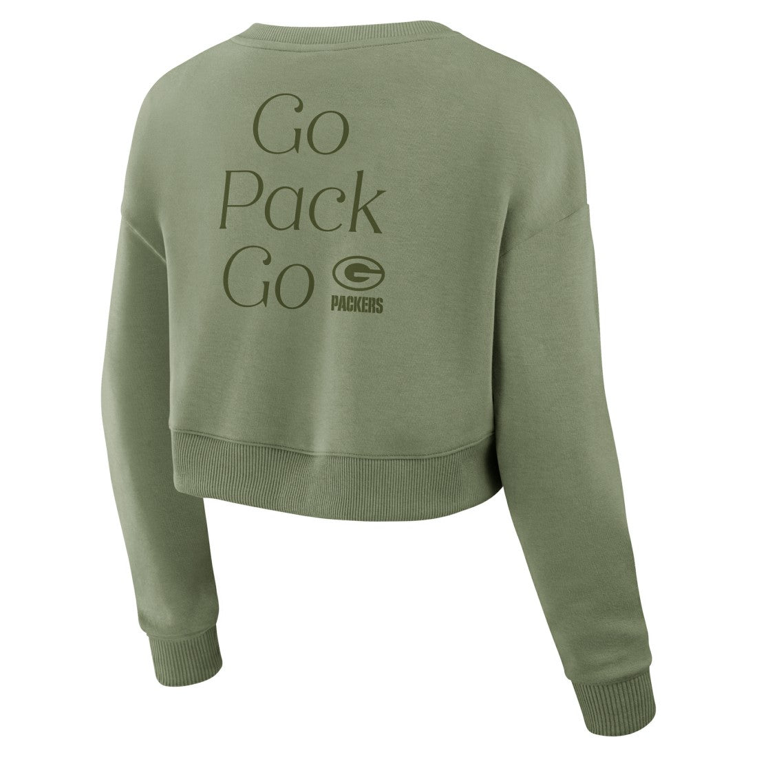 Green Bay Packers Women's Studio Tri-Blend Cropped Pullover Sweatshirt - Olive on sale
