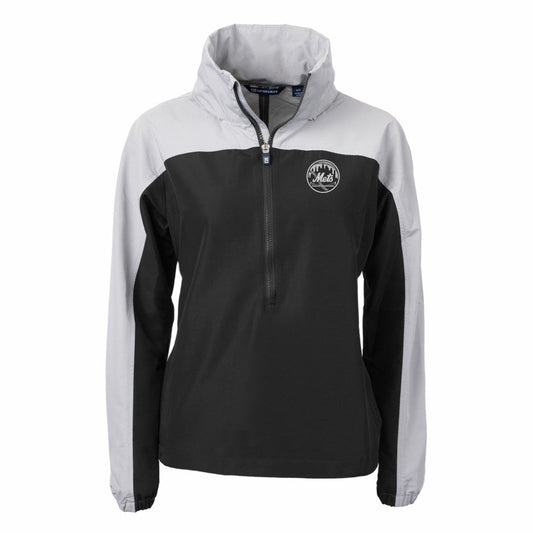 New York Mets Cutter & Buck Women's Charter Eco Recycled Half-Zip Anorak Jacket - Black/Gray
