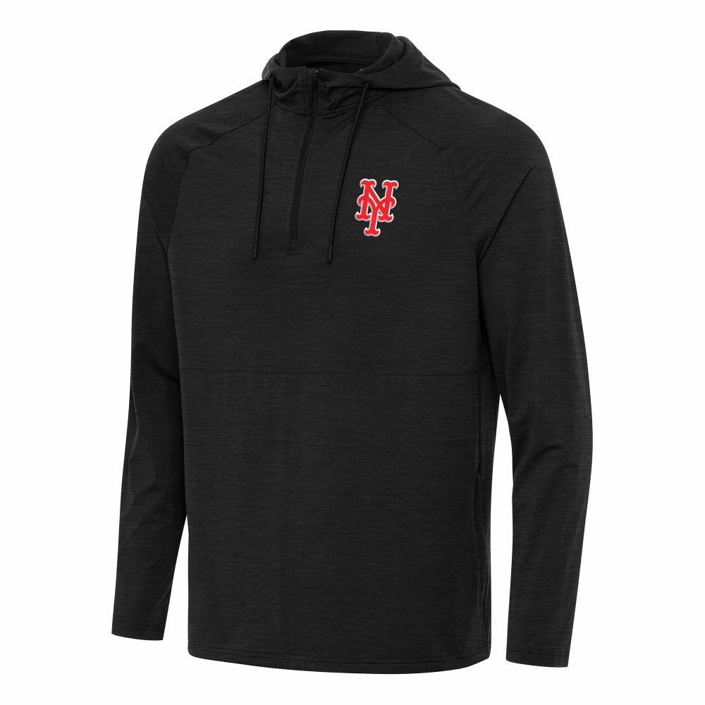 New York Mets Antigua Spikes Quarter-Zip Pullover Hoodie - Heather Black