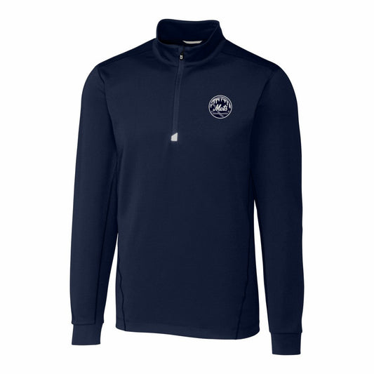 New York Mets Cutter & Buck Traverse Eco Tri-Blend DryTec Quarter-Zip Jacket - Navy