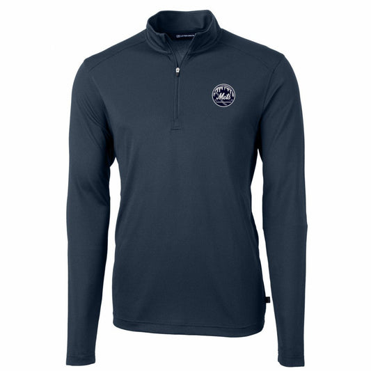 New York Mets Cutter & Buck Virtue Eco Pique Quarter-Zip Jacket - Navy