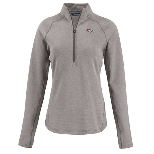 Denver Broncos Cutter & Buck Women's Peshastin Eco Fleece Recycled Tri-Blend Raglan Half-Zip Jacket - Heather Gray outlet