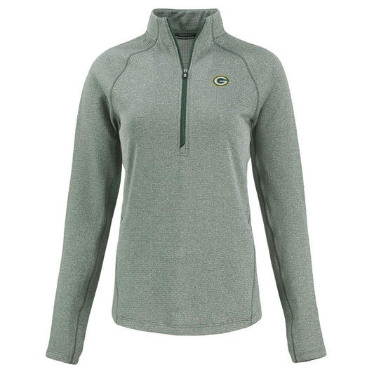 Green Bay Packers Cutter & Buck Women's Peshastin Eco Fleece Recycled Tri-Blend Raglan Half-Zip Jacket - Heather Green on sale