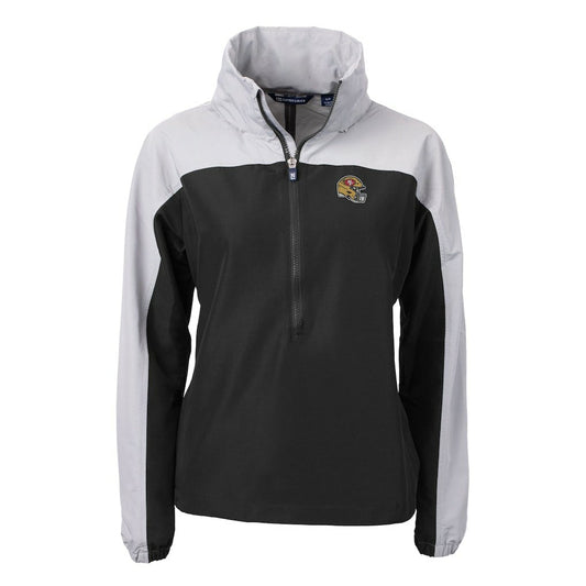 San Francisco 49ers Cutter & Buck Women's Charter Eco Recycled Half-Zip Hooded Anorak Jacket - Black for sale