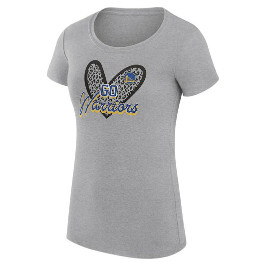 Golden State Warriors G-III 4Her by Carl Banks Women's Super-Slim Fit Lightweight Leopard Heart T-Shirt sale - Heather Gray for sale