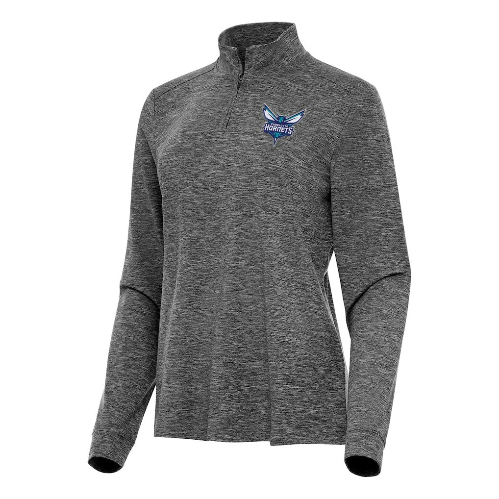 Charlotte Hornets Antigua Women's Mentor Quarter-Zip Mock Long Sleeve Top - Heather Black shop