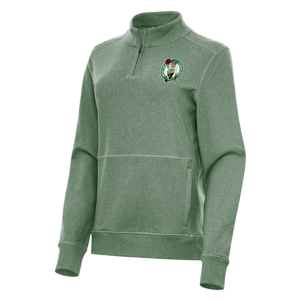 Boston Celtics Antigua Women's Crush Quarter-Zip Fleece Sweatshirt - Hunter Green on sale