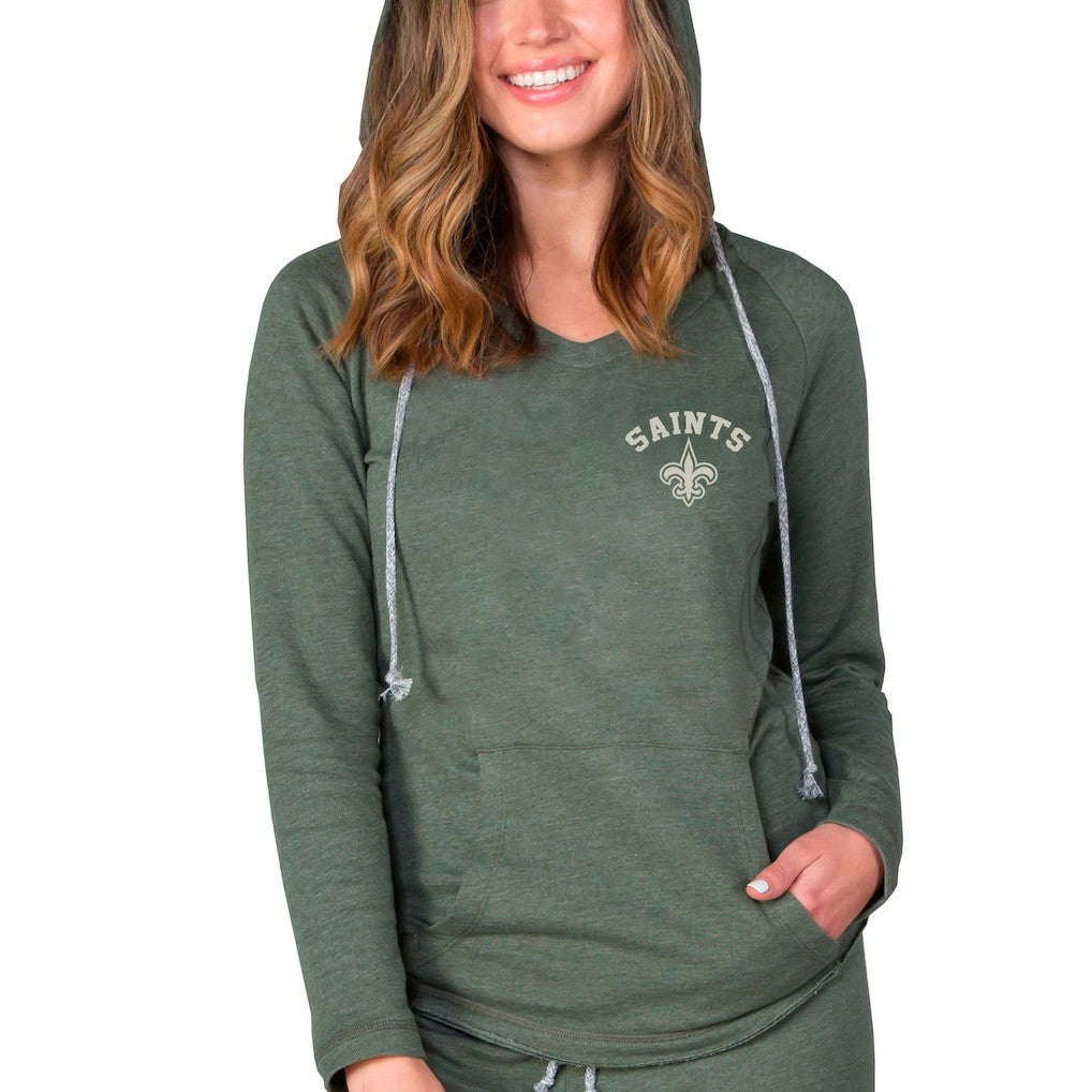 New Orleans Saints Concepts Sport Women's Mainstream Terry Tri-Blend V-Neck Pullover Hoodie - Green outlet
