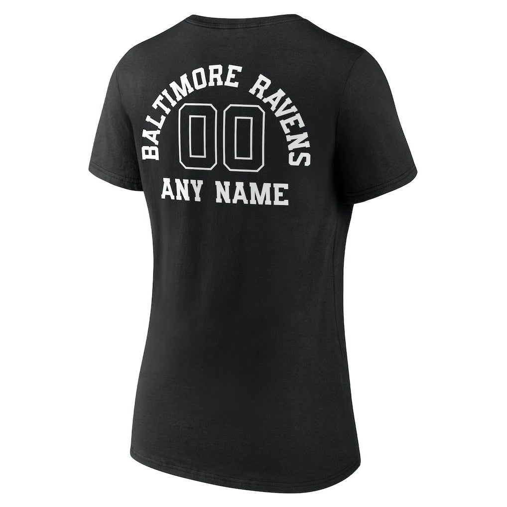 Baltimore Ravens Women's Personalized Name & Number Monochrome V-Neck T-Shirt - Black on sale