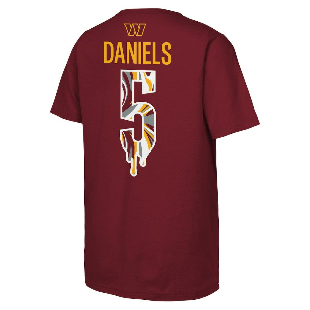Jayden Daniels Washington Commanders Outerstuff Youth Mainliner Drip Player Name & Number T-Shirt - Burgundy sale