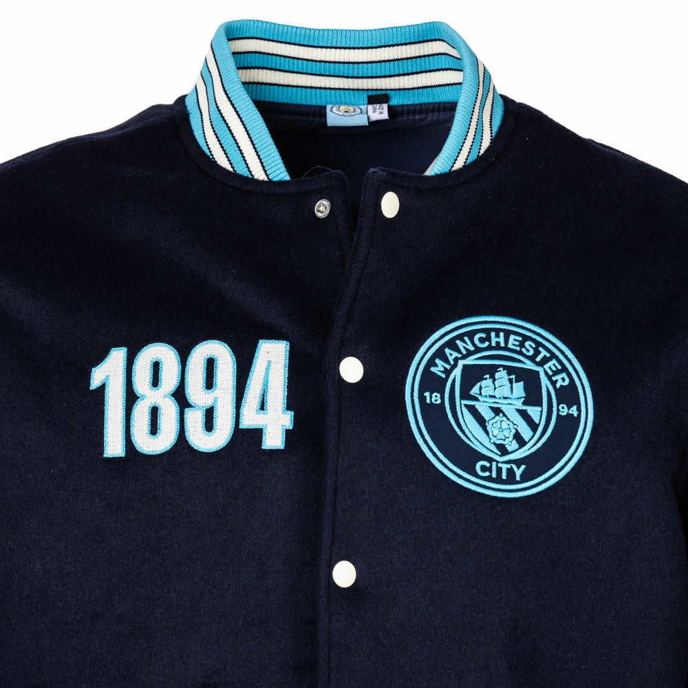 Manchester City Sport Design Sweden Free Kick Wool Varsity Jacket - Navy discount