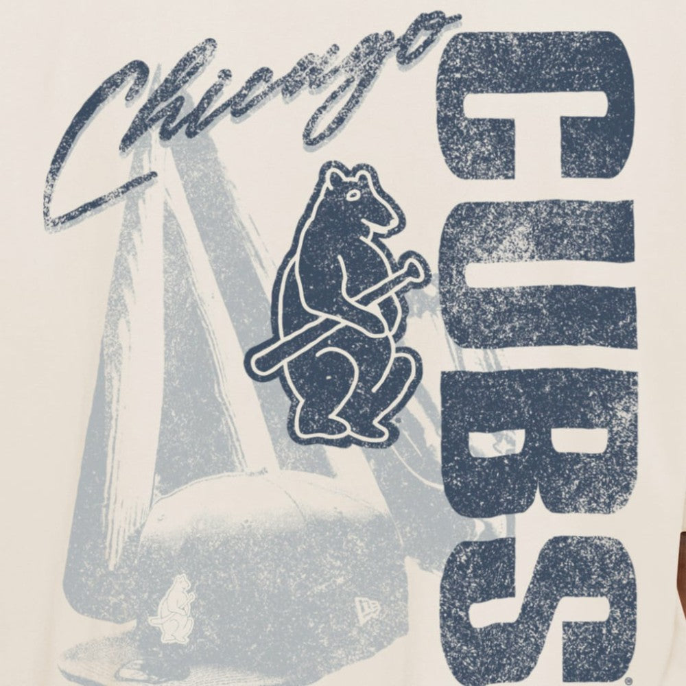 Chicago Cubs Cooperstown Collection Oversized Throwback Distressed T-Shirt - Cream | New Era