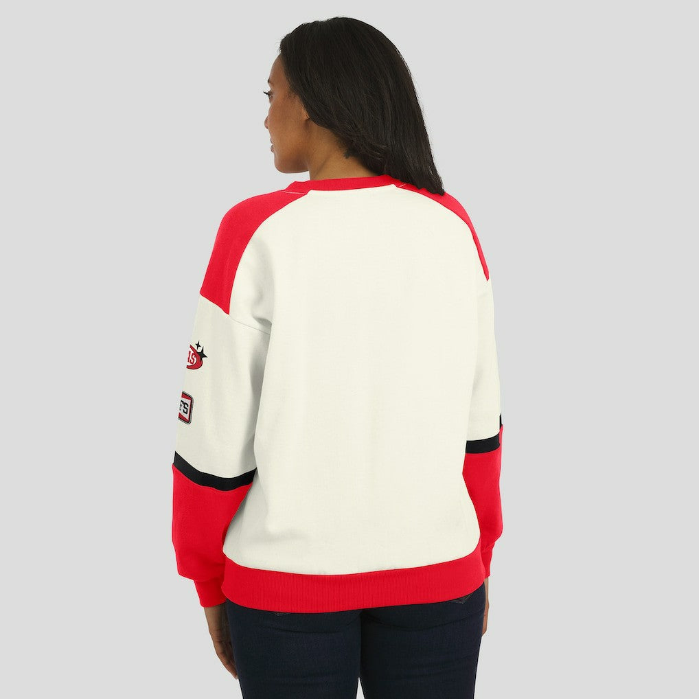 Kansas City Chiefs WEAR by Erin Andrews Women's Racing Crew V-Neck Sweatshirt - Cream sale