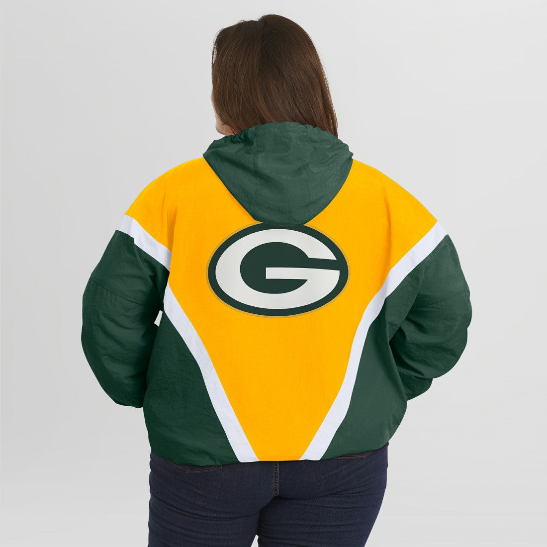 Green Bay Packers WEAR by Erin Andrews Women's Plus Size Retro Crinkle Full-Zip Hoodie Windbreaker Jacket - Gold/Green cheap