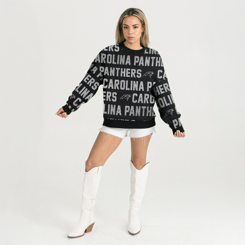 Carolina Panthers Gameday Couture Women's Oversized Hype Era Rhinestone Text Sweatshirt - Black outlet