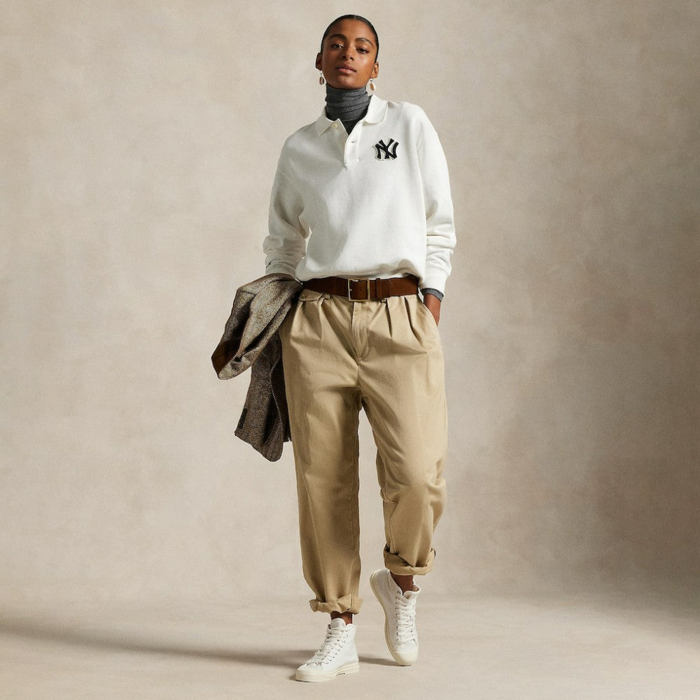 Yankees Polo Ralph Lauren Fleece Polo - White