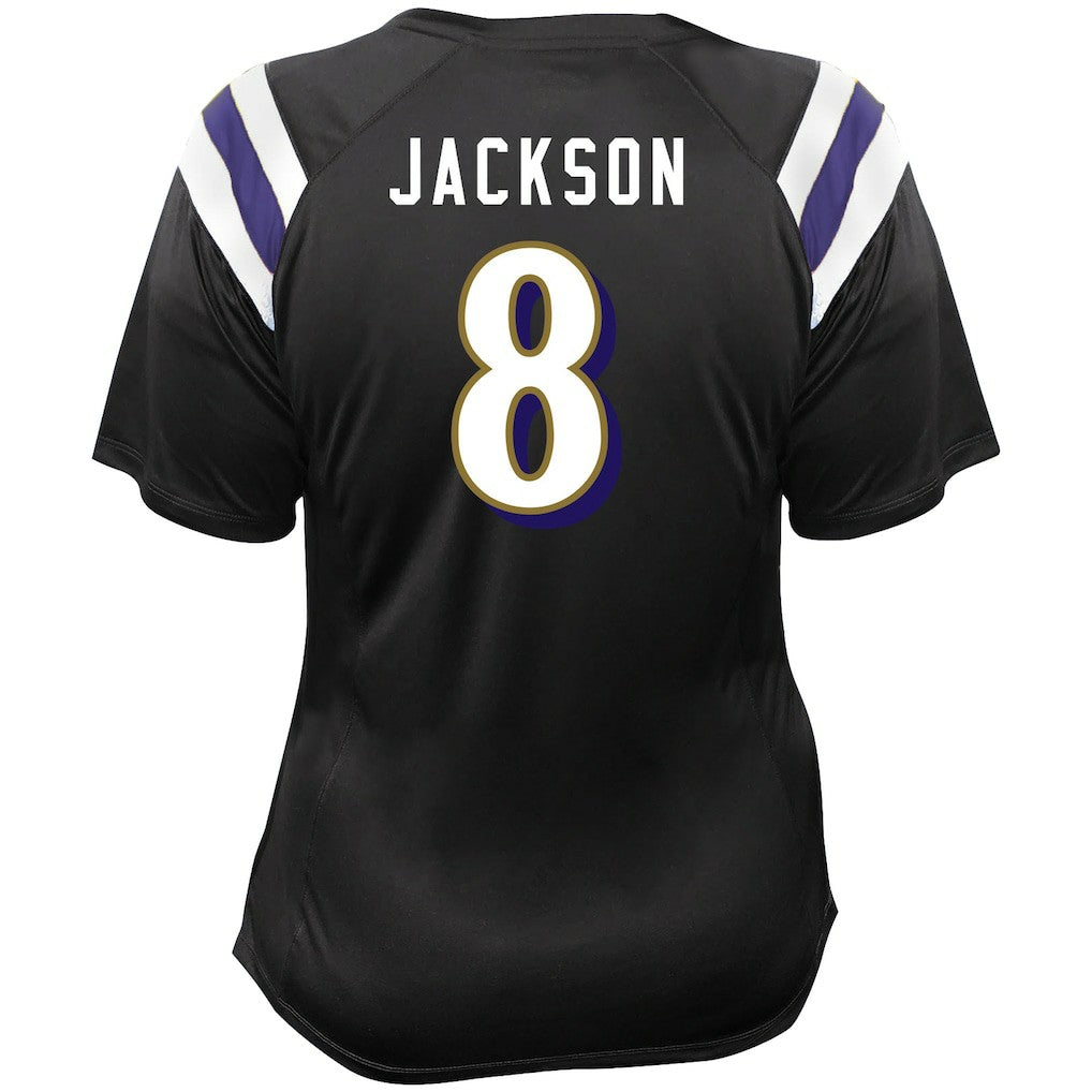 Lamar Jackson Baltimore Ravens Women's Plus Size Name & Number Raglan Lace V-Neck T-Shirt - Black sale