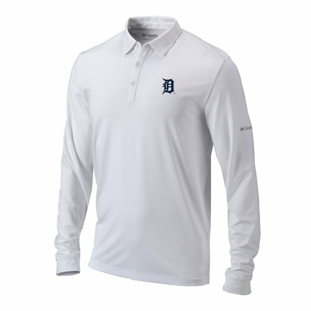 Detroit Tigers Omni-Wick Pin High Long Sleeve Polo - White | Columbia