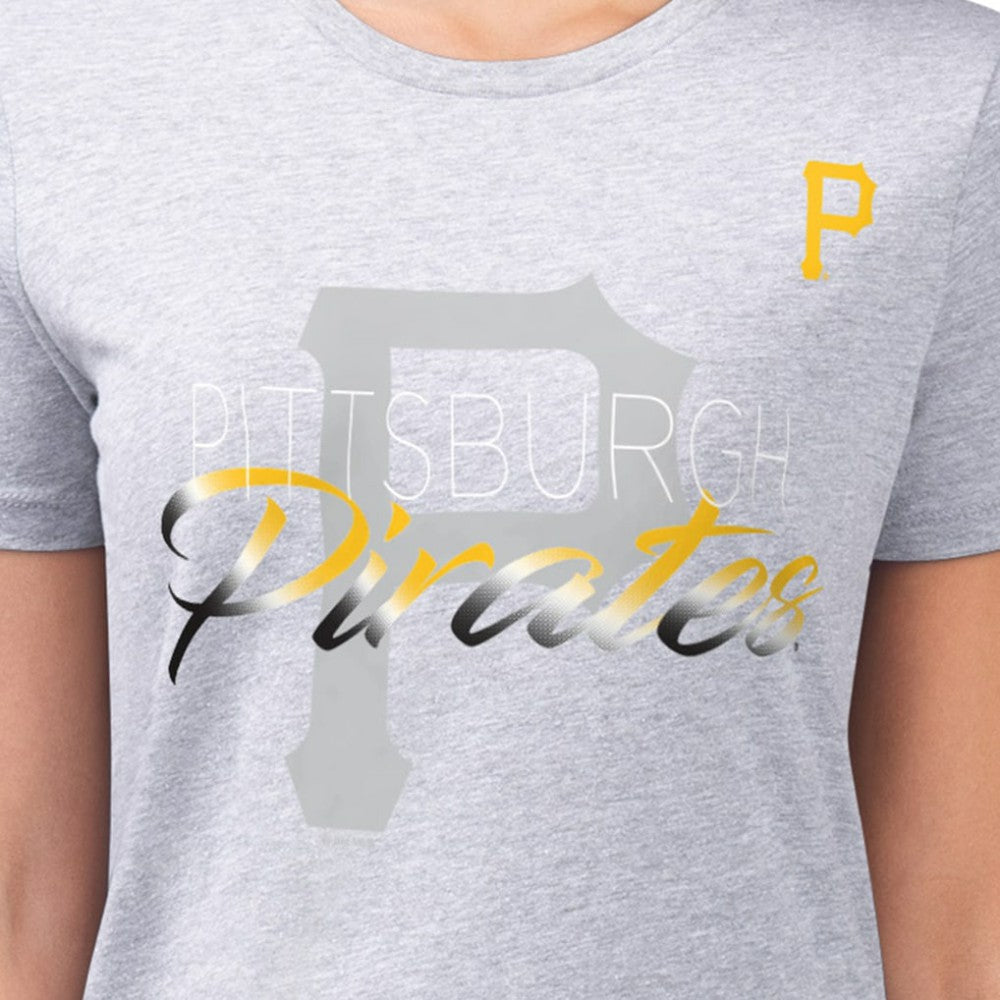 Pittsburgh Pirates G-III 4Her by Carl Banks Women's Super-Slim Fit Lightweight Shadow Logo Graphic T-Shirt - Heather Gray