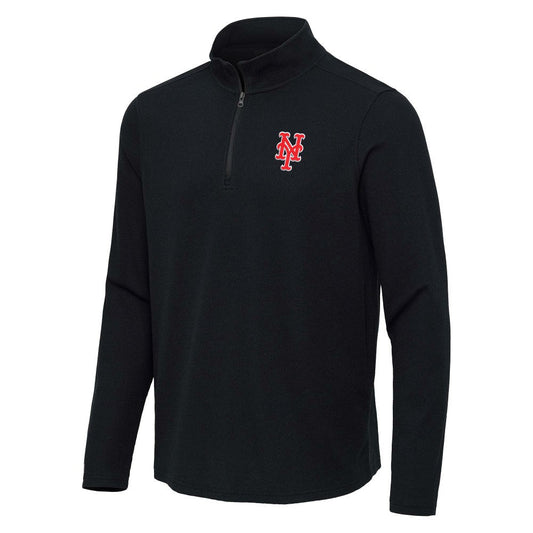 New York Mets Antigua Sync Tri-Blend Quarter-Zip Pullover - Heather Black