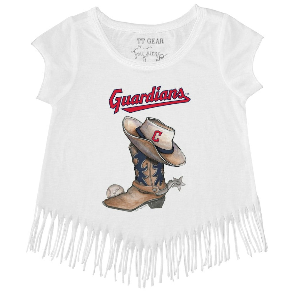 Cleveland Guardians Tiny Turnip Girls Youth Cowboy Boot Fringe T-Shirt - White